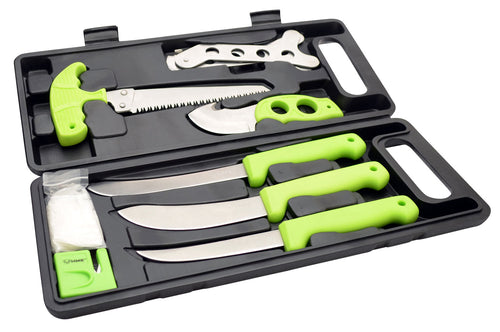 HME HMEKN9DLXD Deluxe Hunt Dressing Kit  11.20/10.40/6.80/9.50/9.40 Stainless Steel Gut Hook/Drop Point/Saw/Curved Rubber